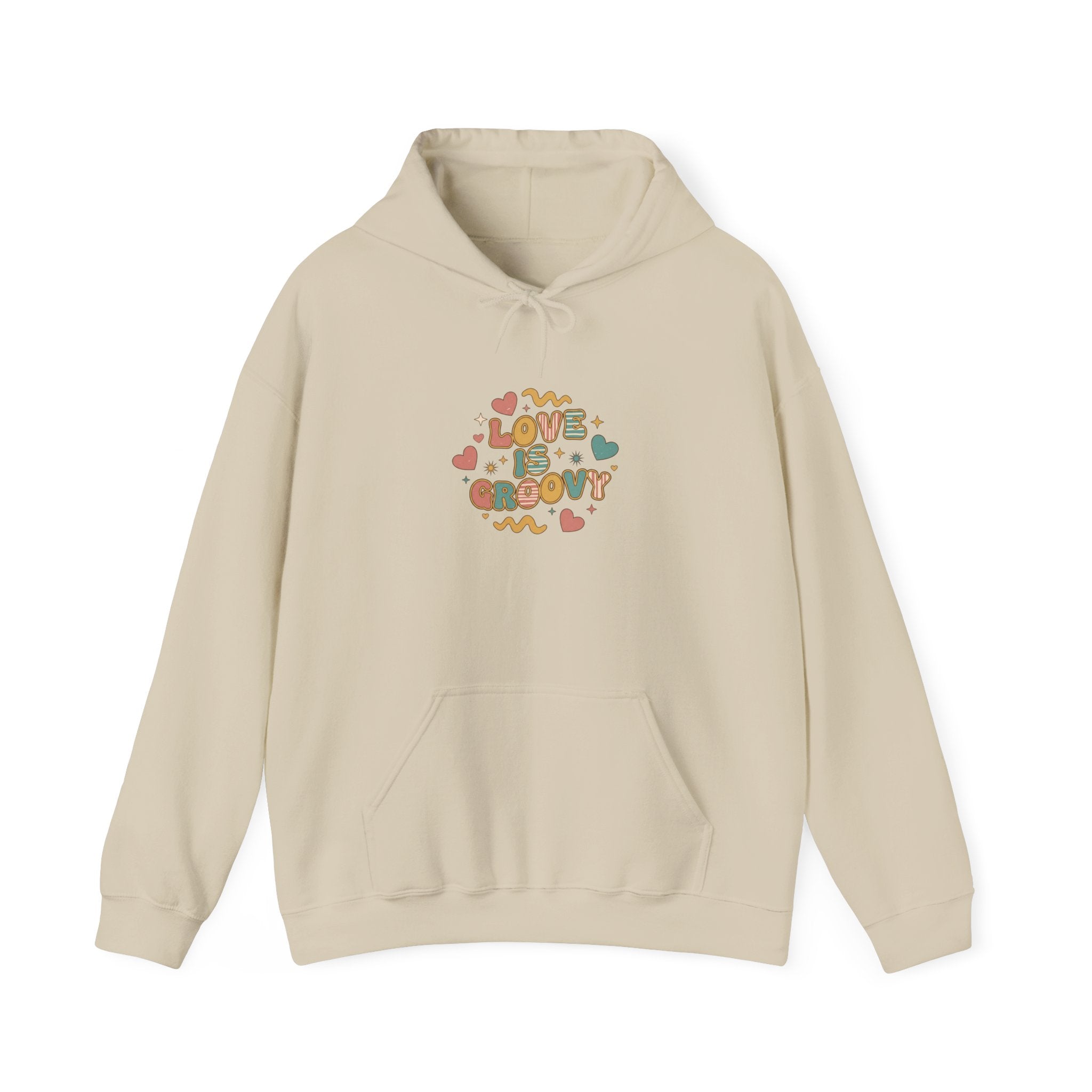 Retro Valentine 'Love Grows' Hoodie | 70s Bubble Font, dusty rose mustard teal