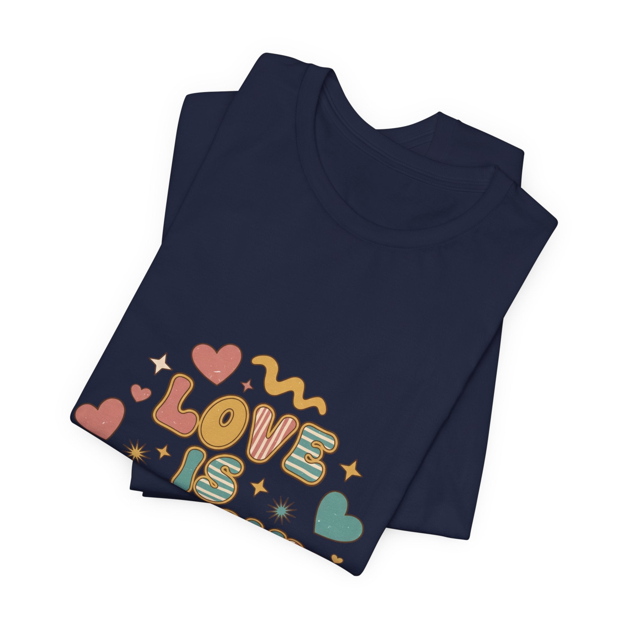 Love Is Groovy T-Shirt | Retro Valentine 70s Bubble Font, Dusty Rose Teal