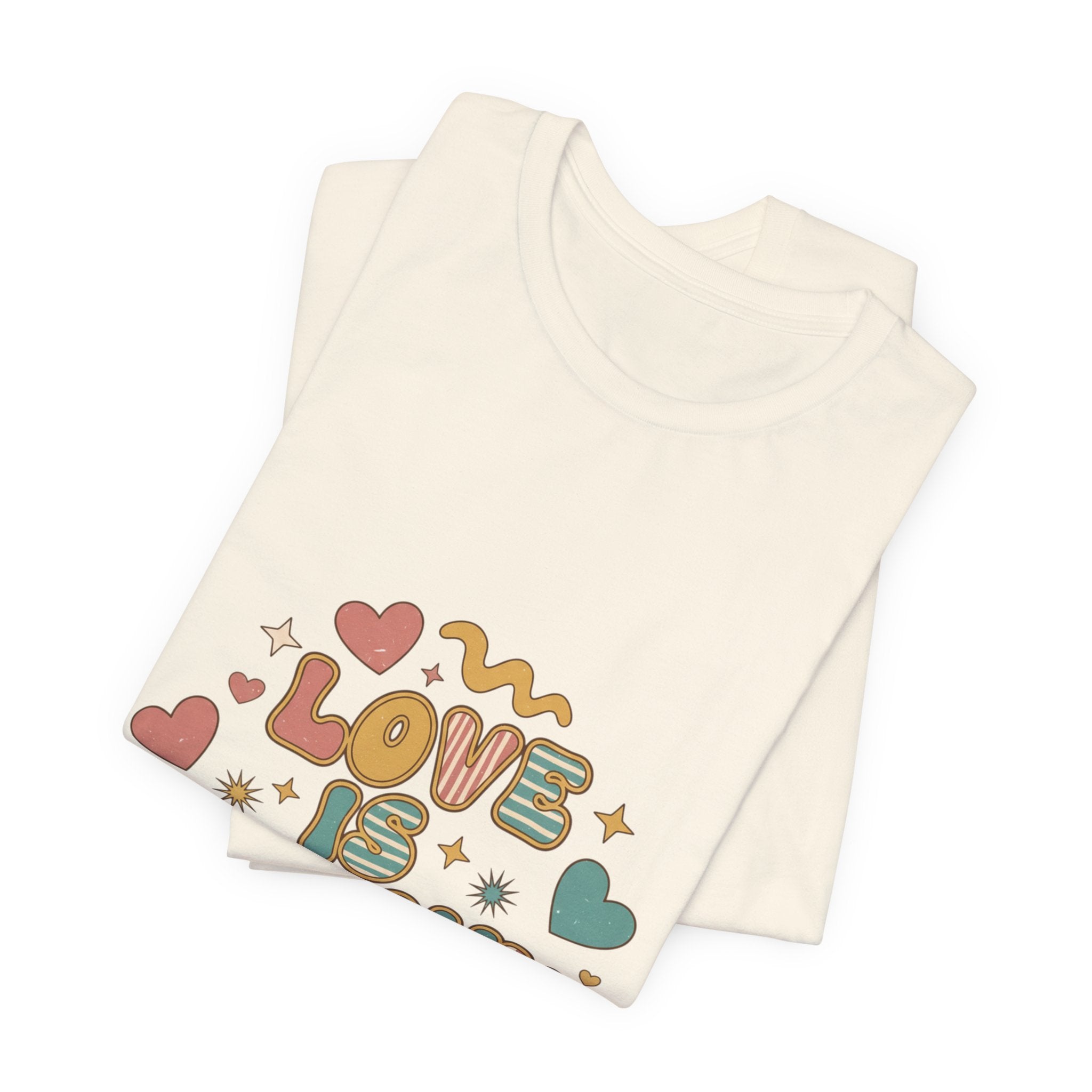Love Is Groovy T-Shirt | Retro Valentine 70s Bubble Font, Dusty Rose Teal