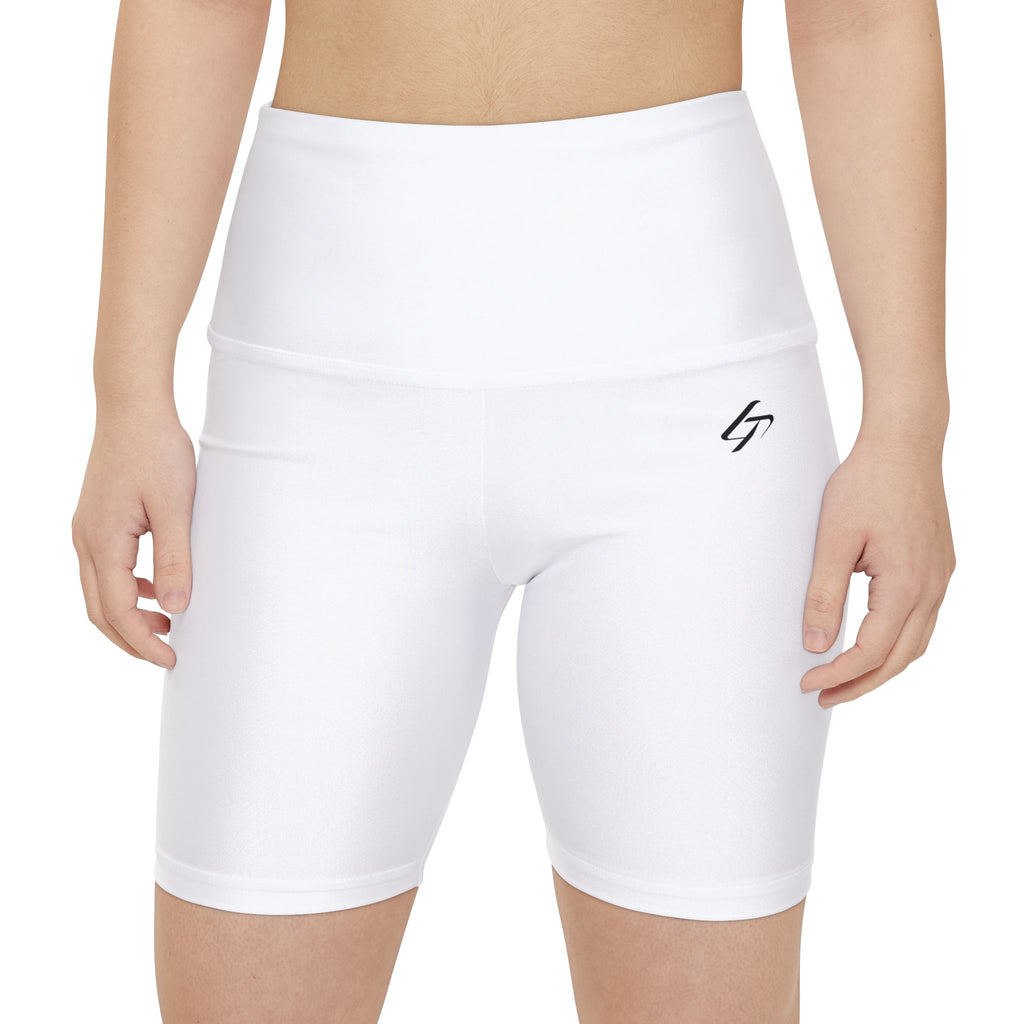 High-Waist White Biker Shorts for Fitness & Yoga