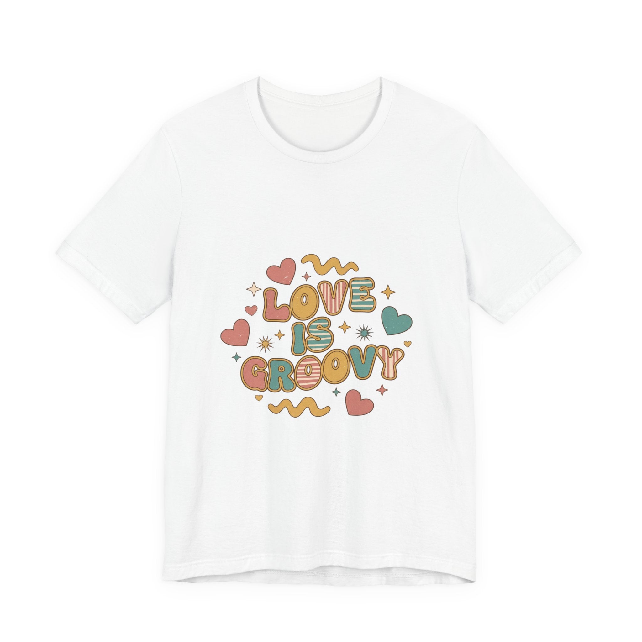 Love Is Groovy T-Shirt | Retro Valentine 70s Bubble Font, Dusty Rose Teal