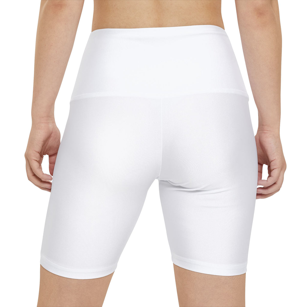 High-Waist White Biker Shorts for Fitness & Yoga