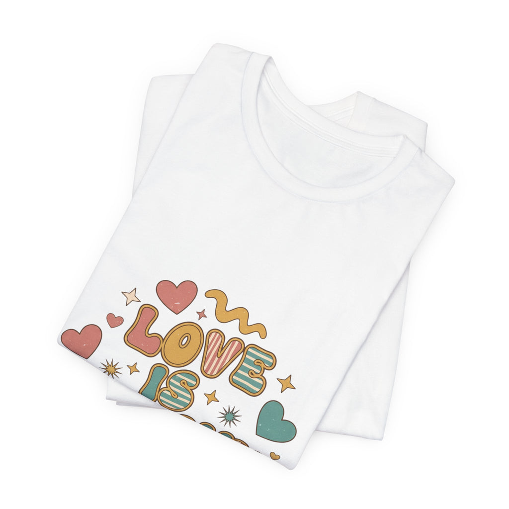 Love Is Groovy T-Shirt | Retro Valentine 70s Bubble Font, Dusty Rose Teal
