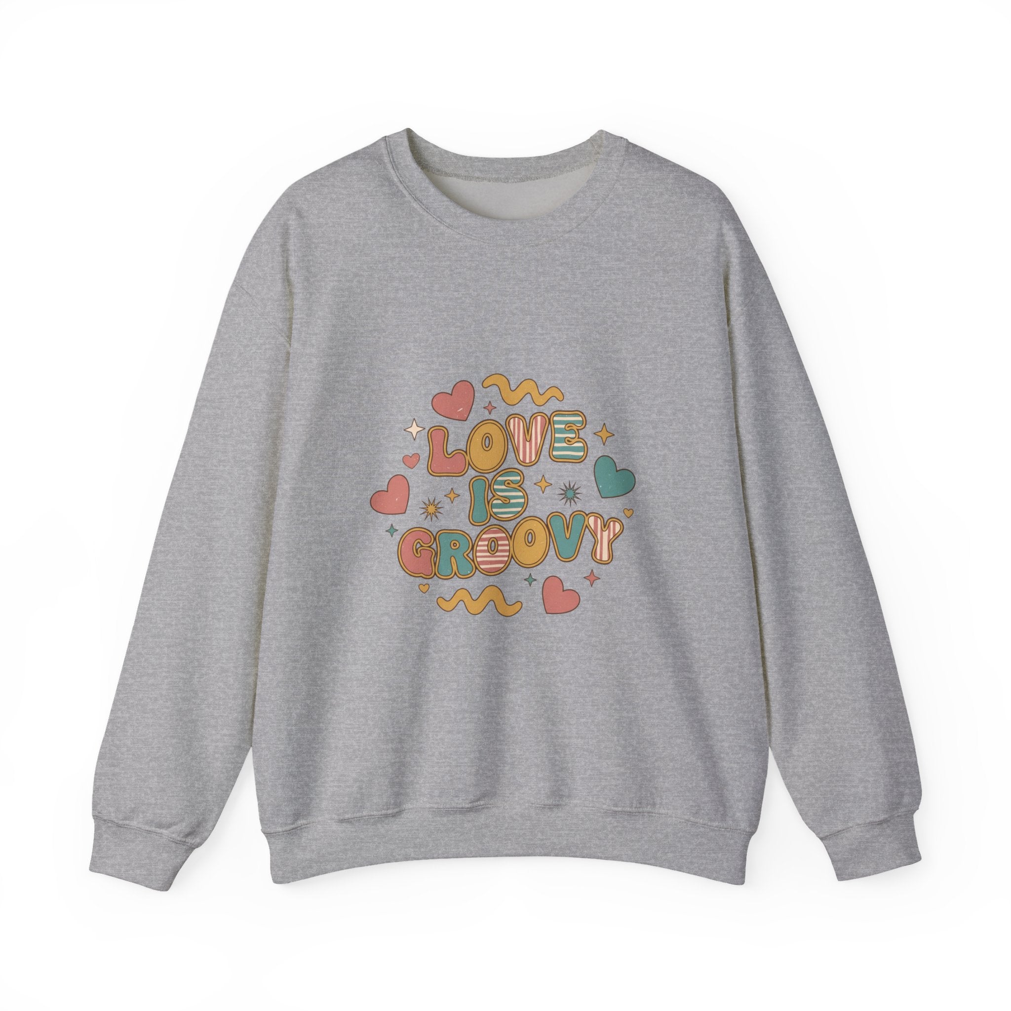 Love Is Groovy Crewneck Sweatshirt | Retro Valentine 70s Bubble Font