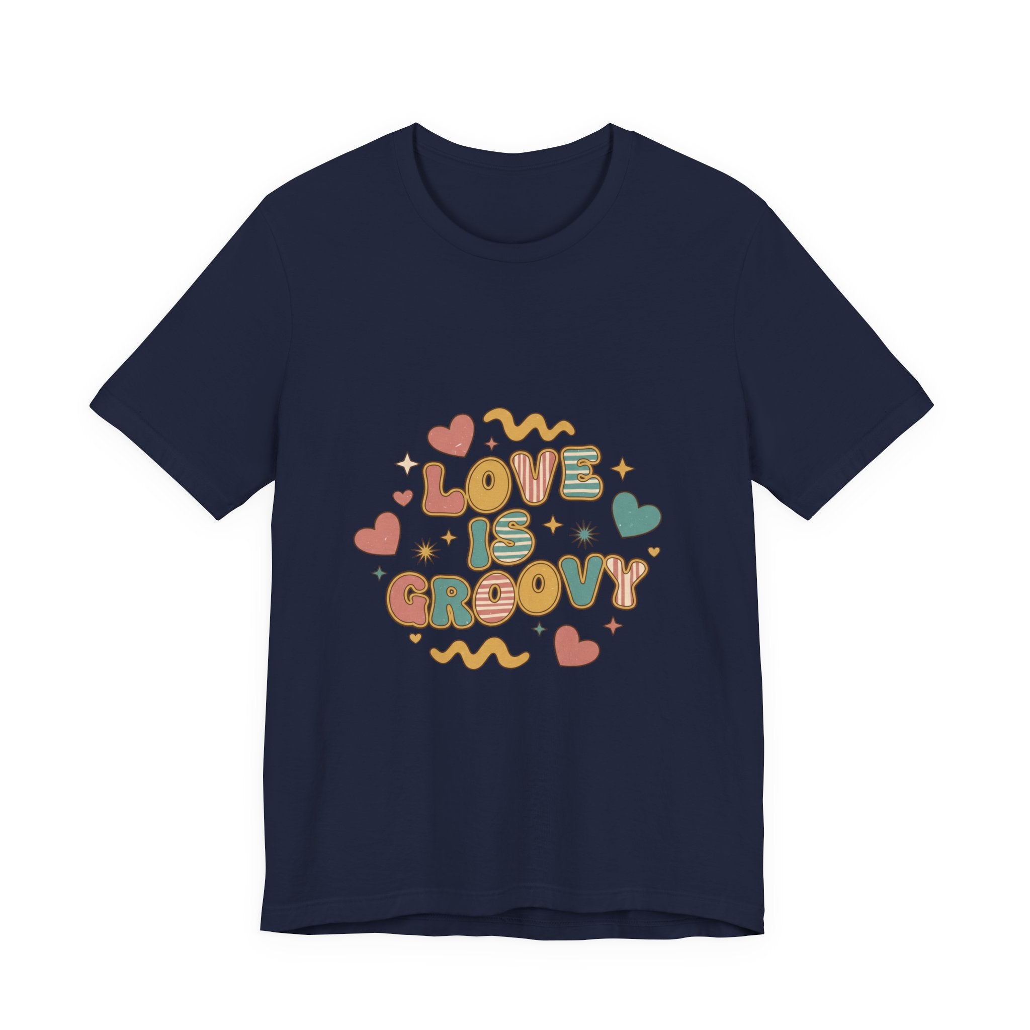 Love Is Groovy T-Shirt | Retro Valentine 70s Bubble Font, Dusty Rose Teal