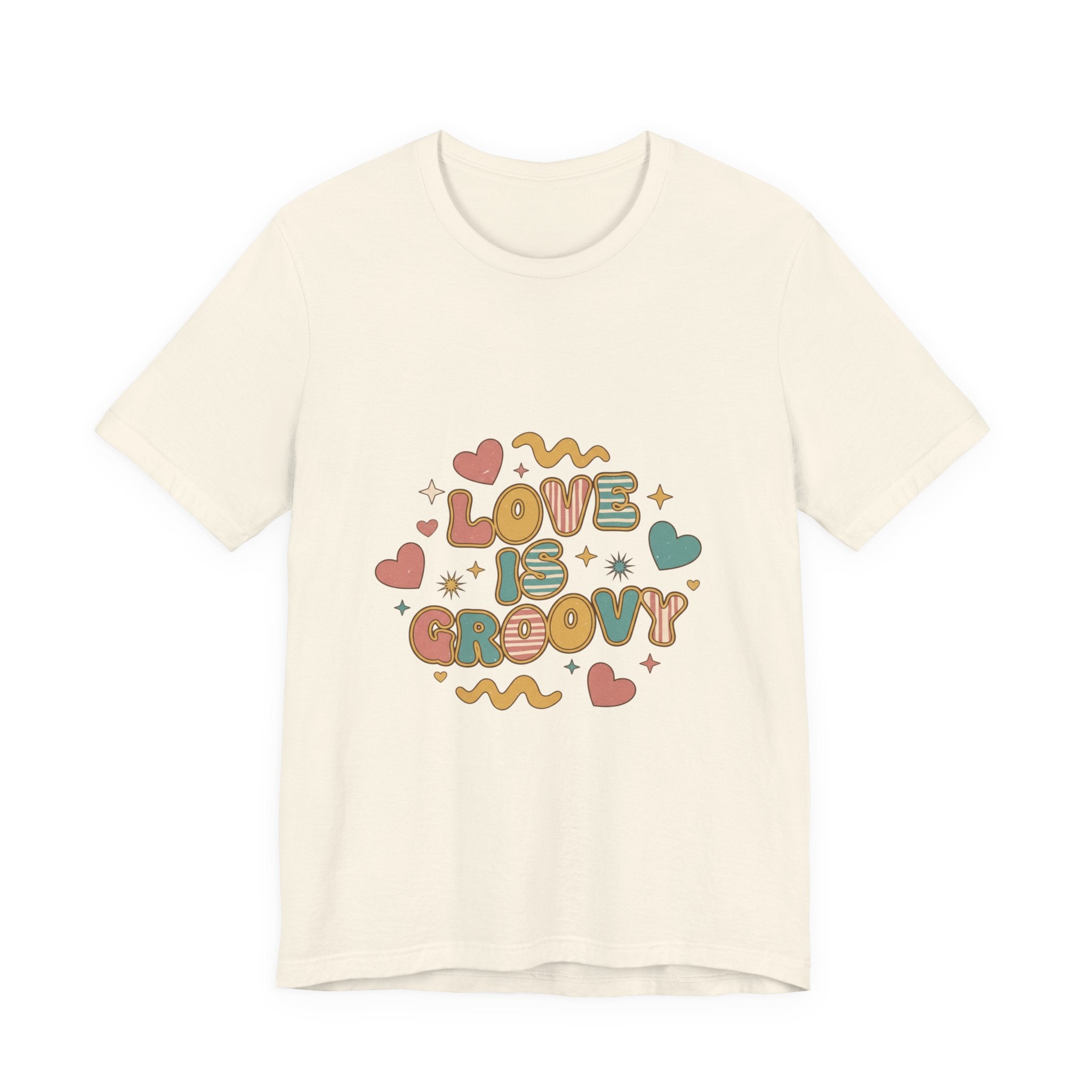 Love Is Groovy T-Shirt | Retro Valentine 70s Bubble Font, Dusty Rose Teal