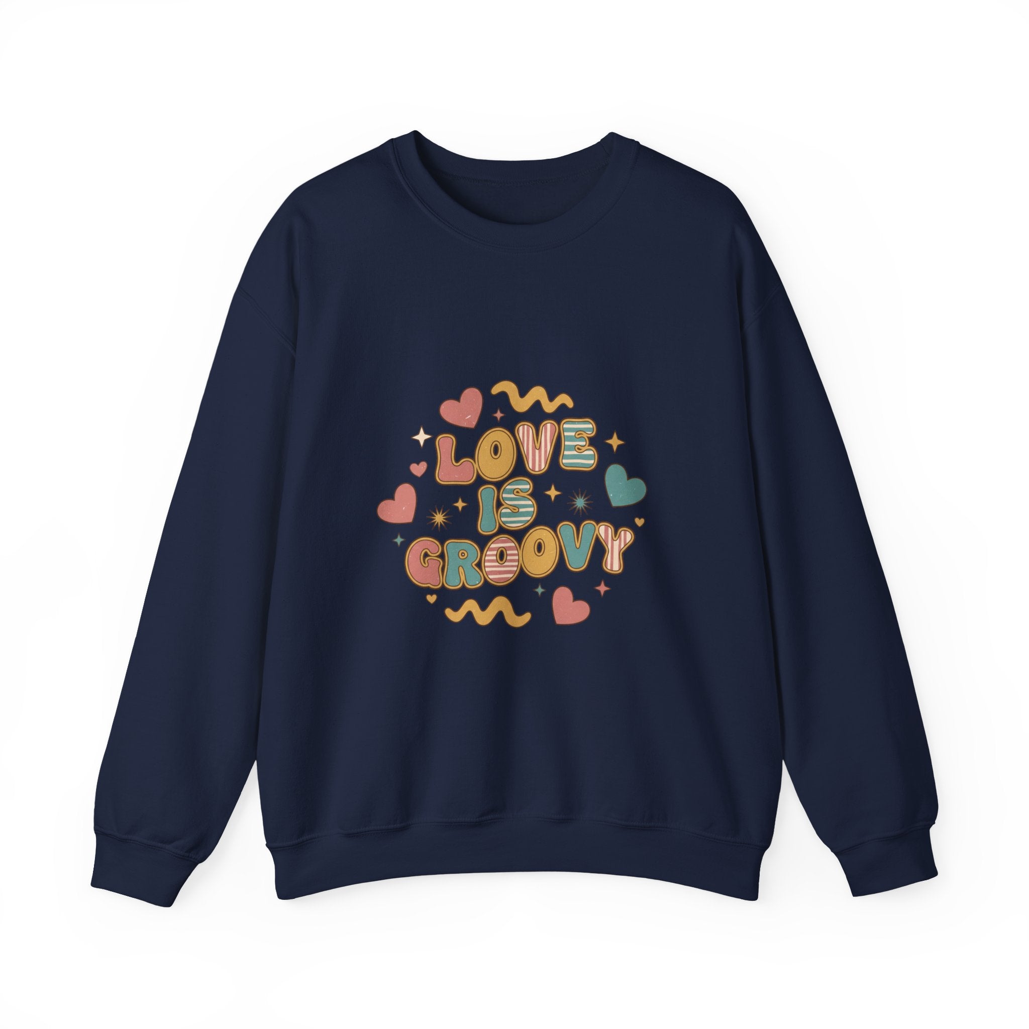 Love Is Groovy Crewneck Sweatshirt | Retro Valentine 70s Bubble Font