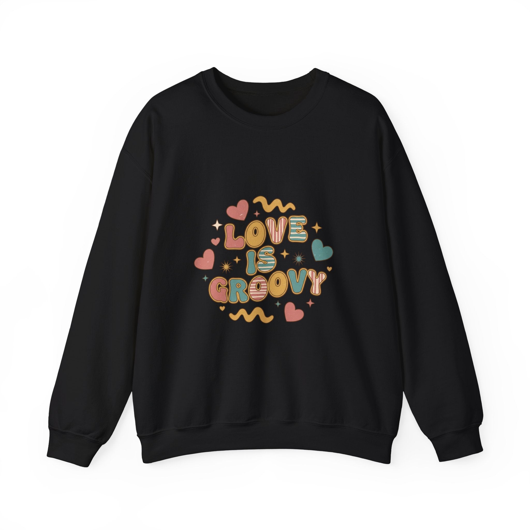 Love Is Groovy Crewneck Sweatshirt | Retro Valentine 70s Bubble Font