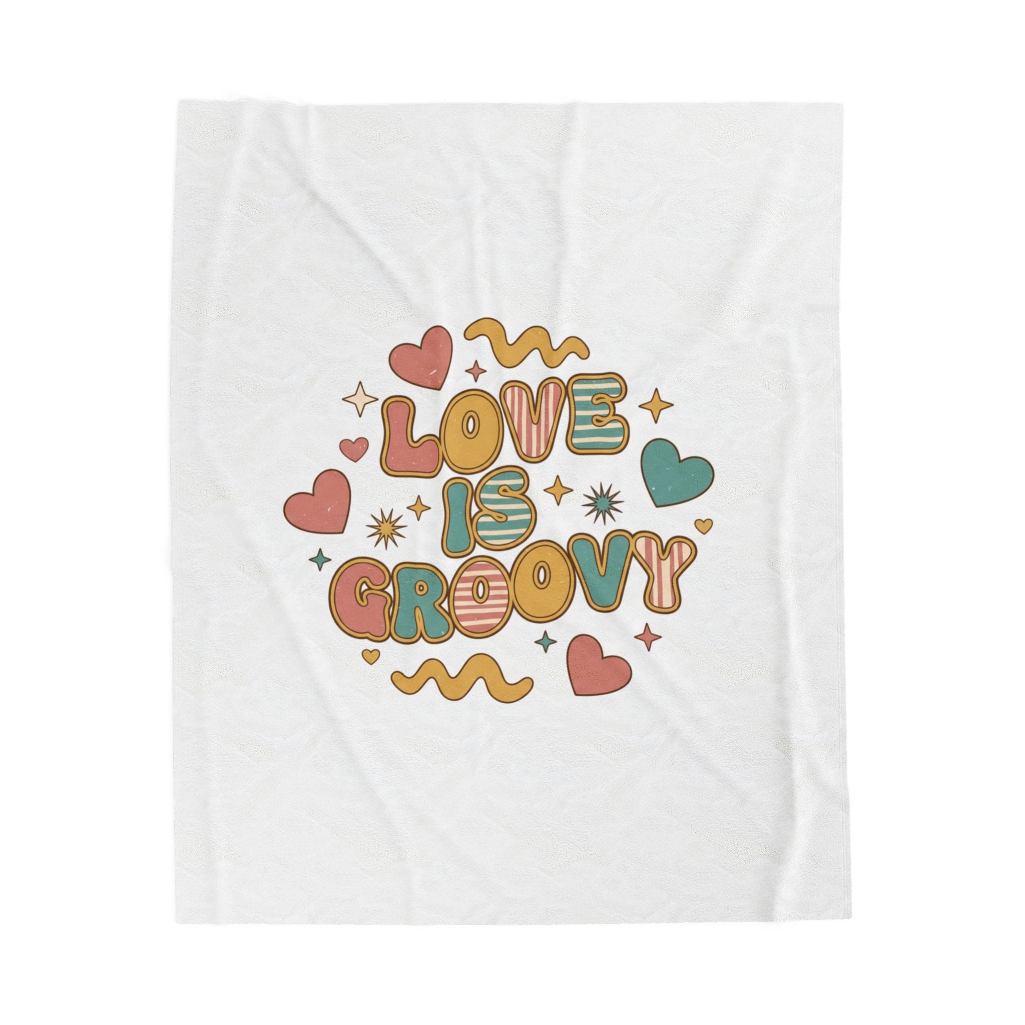 Love Is Groovy Blanket | Retro Valentine 70s Bubble Font, Vintage Romance