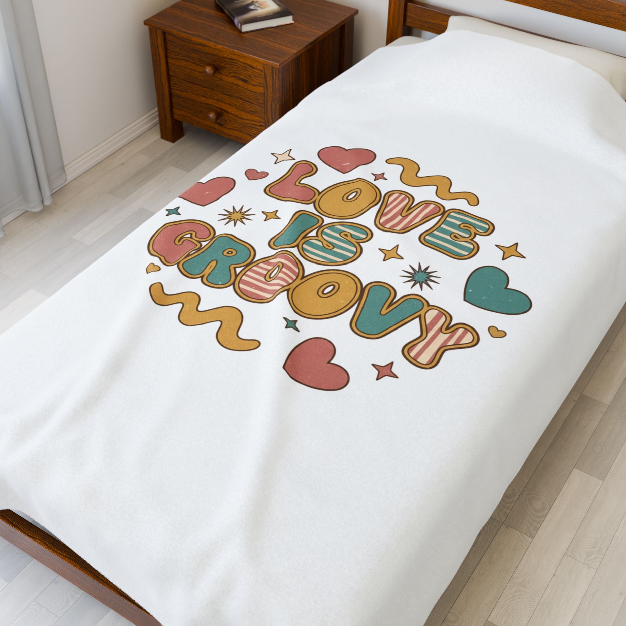 Love Is Groovy Blanket | Retro Valentine 70s Bubble Font, Vintage Romance