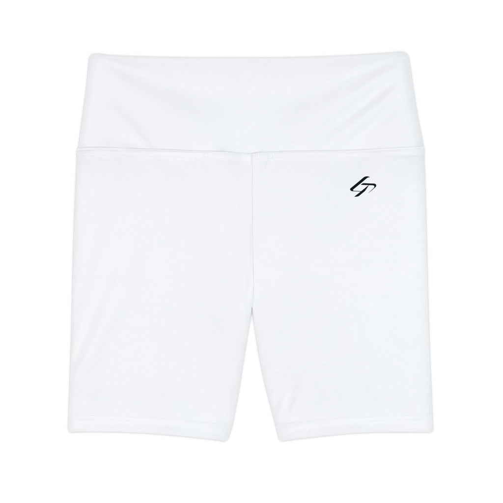 High-Waist White Biker Shorts for Fitness & Yoga