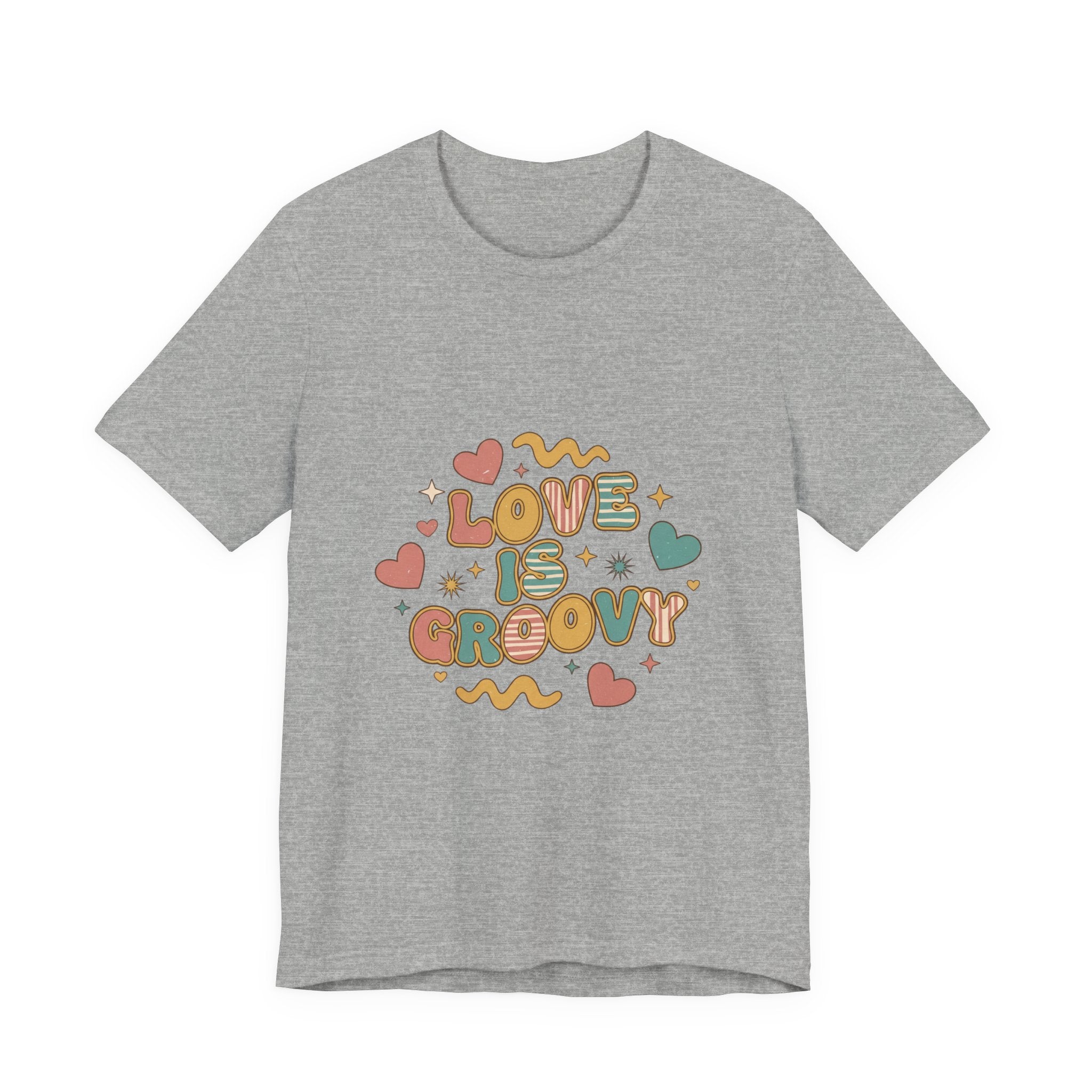 Love Is Groovy T-Shirt | Retro Valentine 70s Bubble Font, Dusty Rose Teal