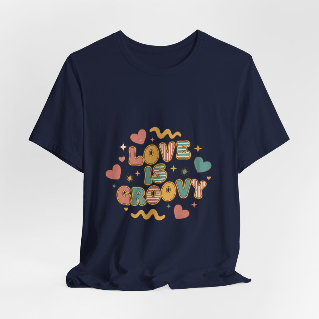 Love Is Groovy T-Shirt | Retro Valentine 70s Bubble Font, Dusty Rose Teal