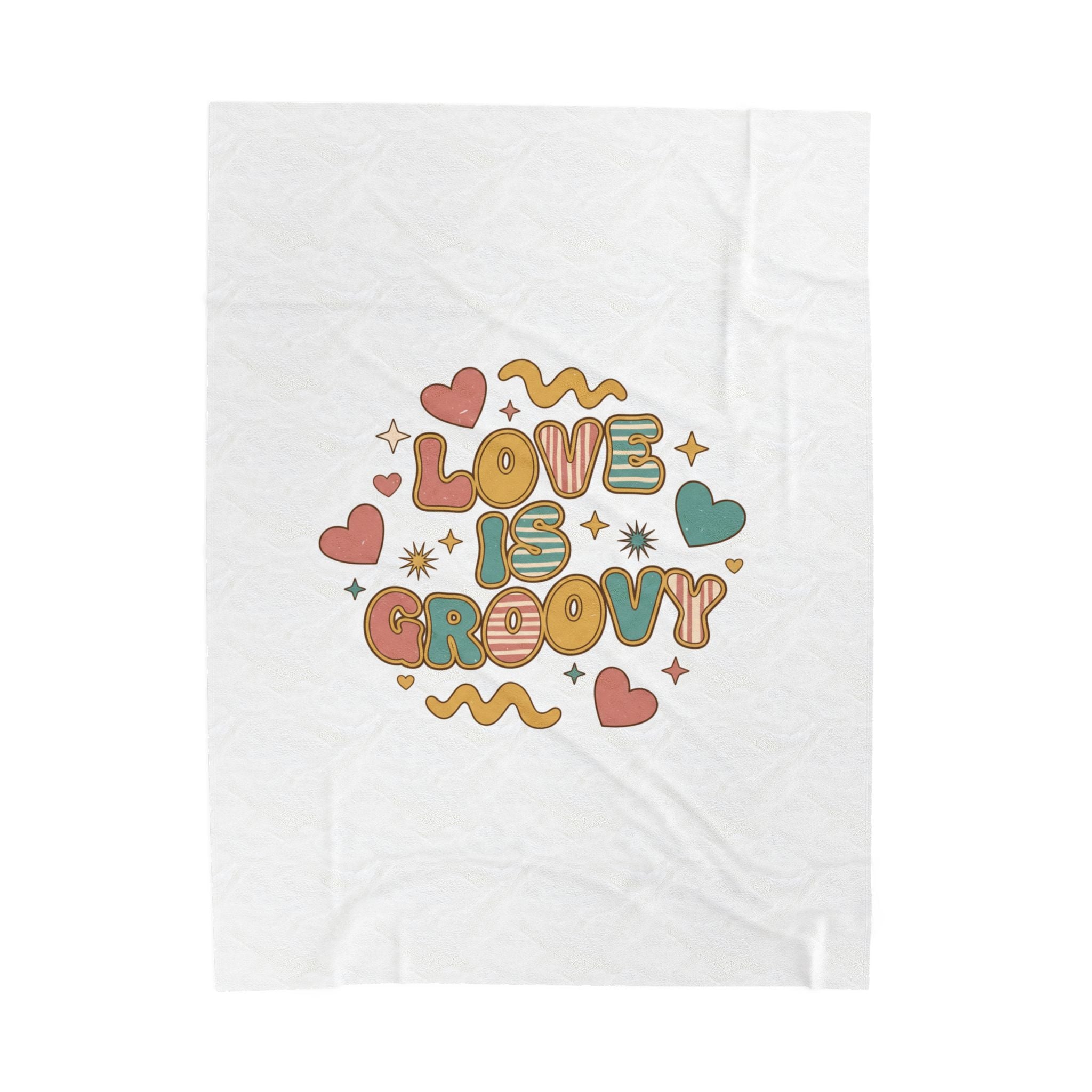 Love Is Groovy Blanket | Retro Valentine 70s Bubble Font, Vintage Romance