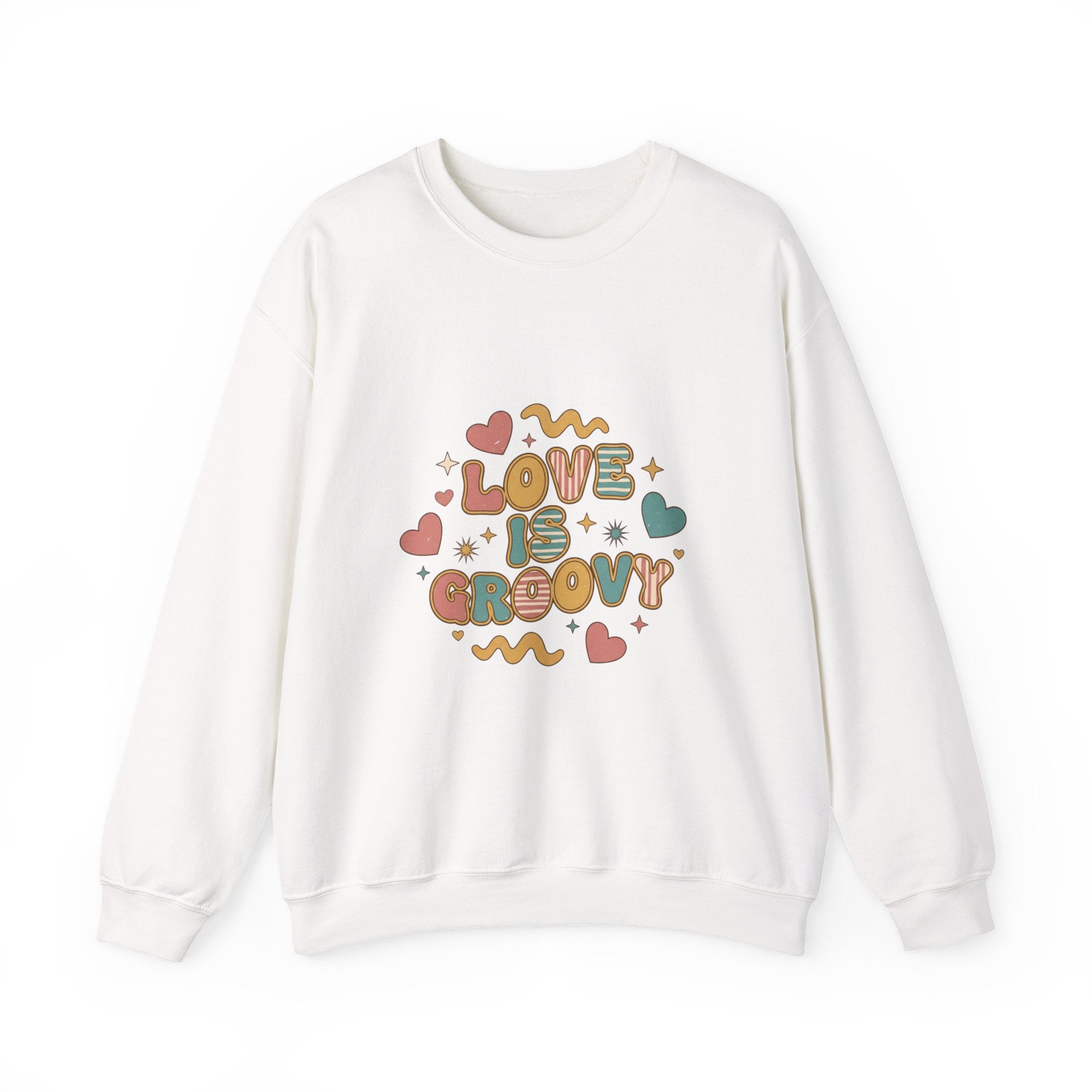 Love Is Groovy Crewneck Sweatshirt | Retro Valentine 70s Bubble Font