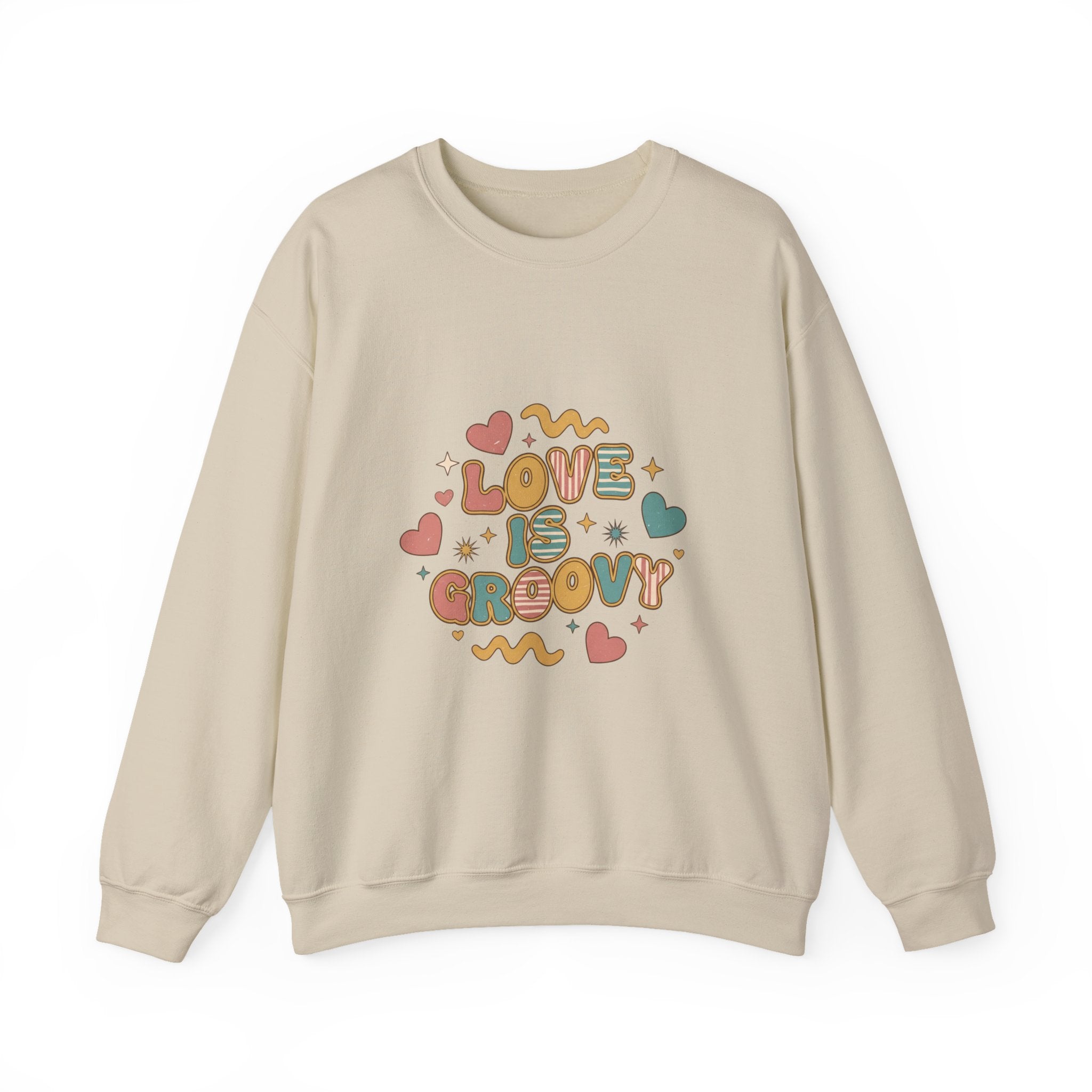 Love Is Groovy Crewneck Sweatshirt | Retro Valentine 70s Bubble Font
