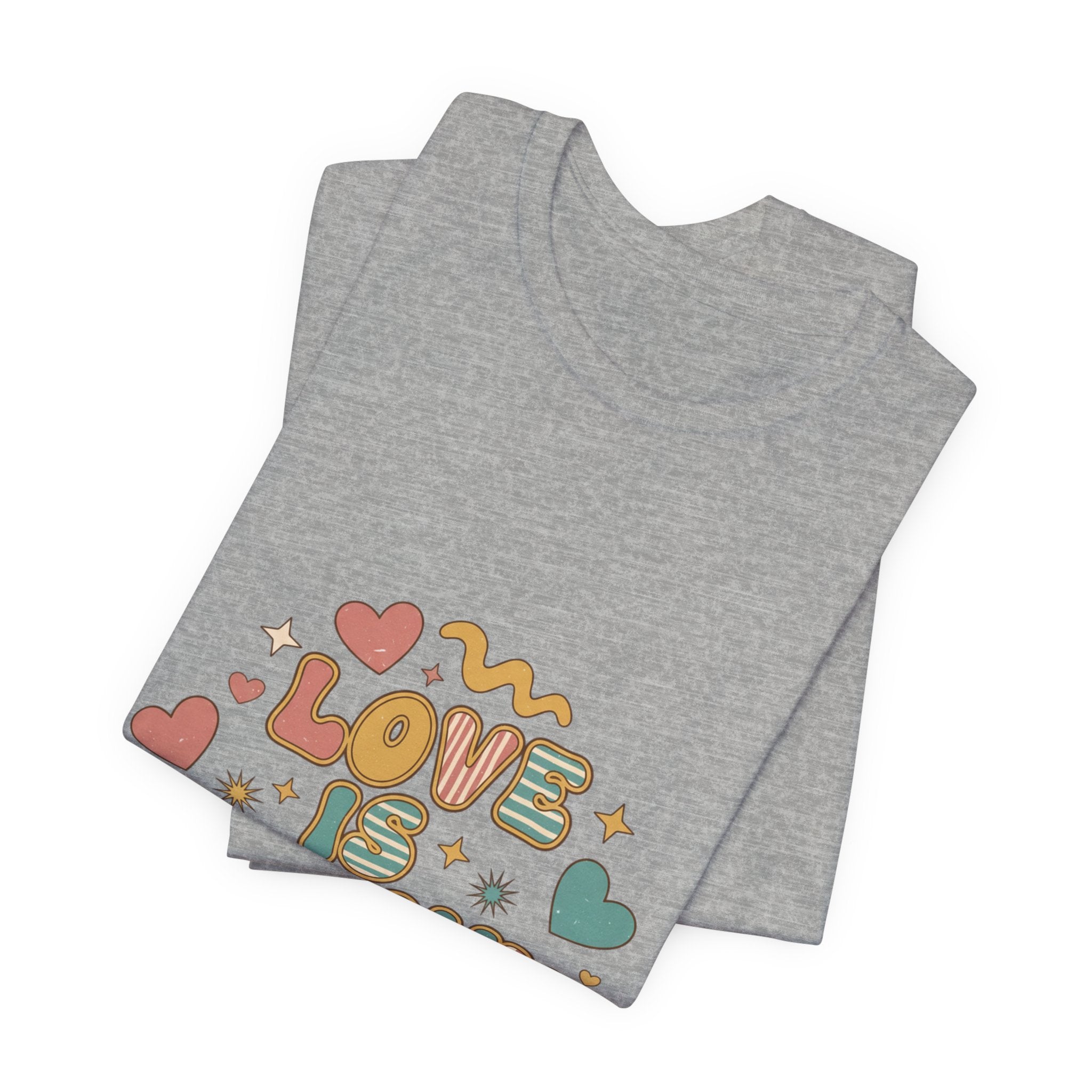 Love Is Groovy T-Shirt | Retro Valentine 70s Bubble Font, Dusty Rose Teal