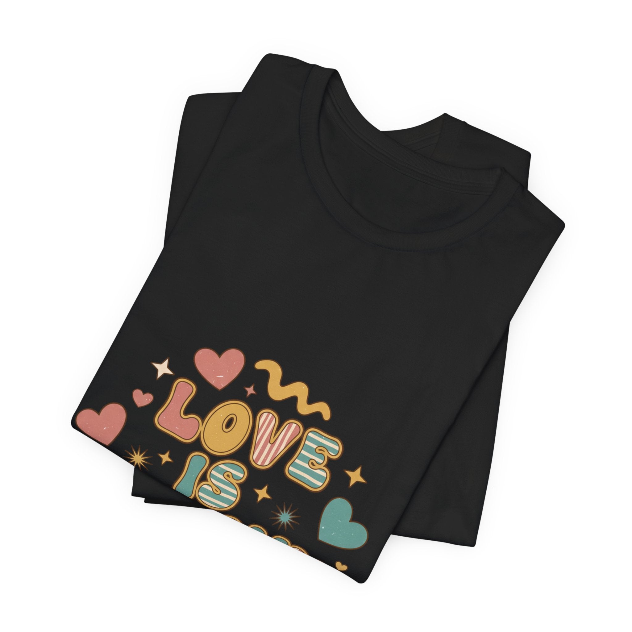 Love Is Groovy T-Shirt | Retro Valentine 70s Bubble Font, Dusty Rose Teal