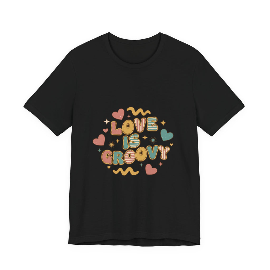 Love Is Groovy T-Shirt | Retro Valentine 70s Bubble Font, Dusty Rose Teal